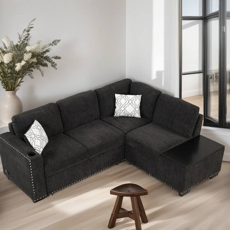 83.8'' LShaped Reversible Sectional Sofa PullOut Sofa Bed Bed Bath