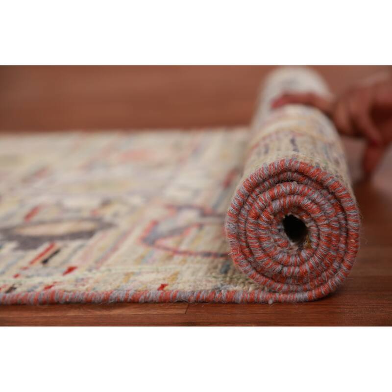 Hand Knotted Oriental 100% Wool Carpet Transitional Floral Multi-Colored Oushak Runner Rug - 9' 2'' X 2' 8''