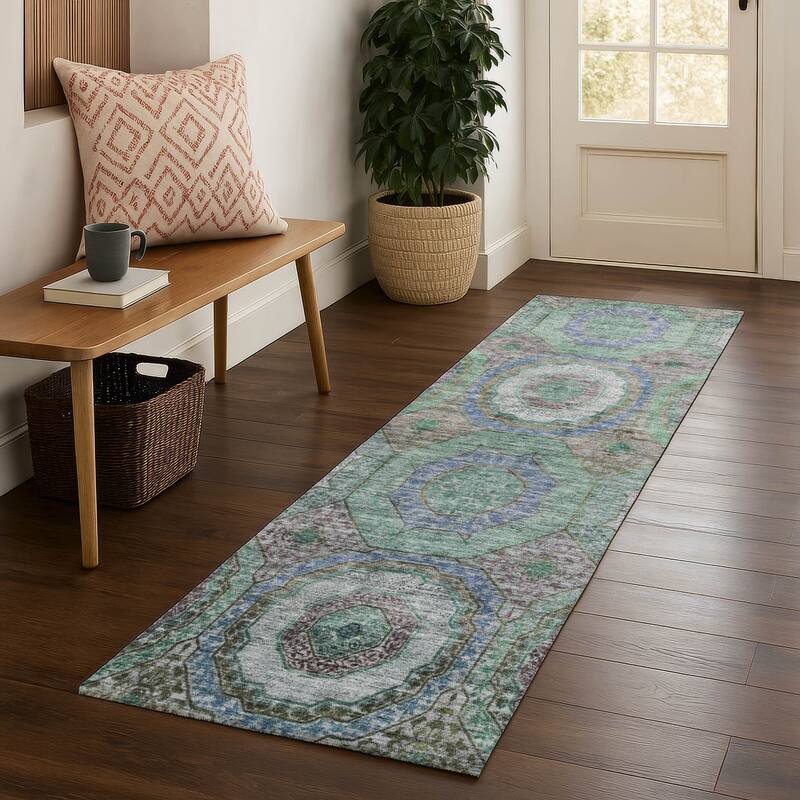 Premium Washable Super Soft Traditional Mamluk Mayfield Rug - Green - 2'3" x 7'6"