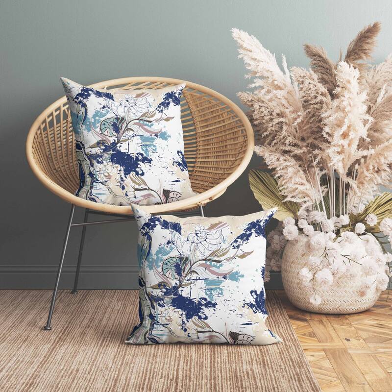 Leaf Lurker Faux Suede Reversible Throw Pillow White and Blue