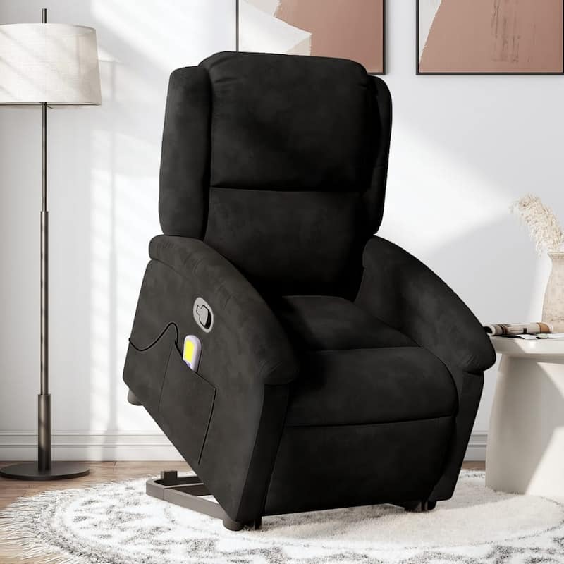 vidaXL Stand up Massage Recliner Chair Power Lift Wingback Armchair Velvet - Black