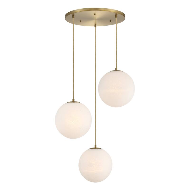 Pixie 3-Light Brushed Gold Modern Globe Chandelier for Entryways with 12 in. Etched Cloud Glass Shades - 28