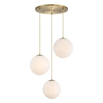Pixie 3-Light Brushed Gold Modern Globe Chandelier for Entryways with 12 in. Etched Cloud Glass Shades - 28