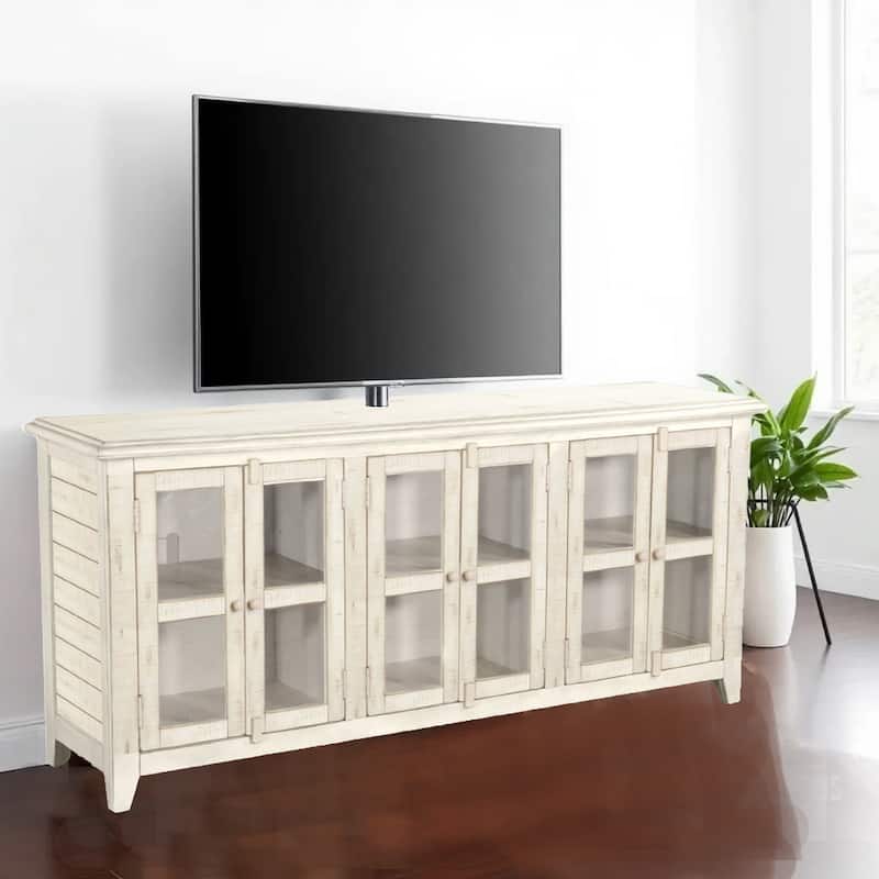 Rena TV Media Entertainment Console with Shelves, 70 Inch Rustic White