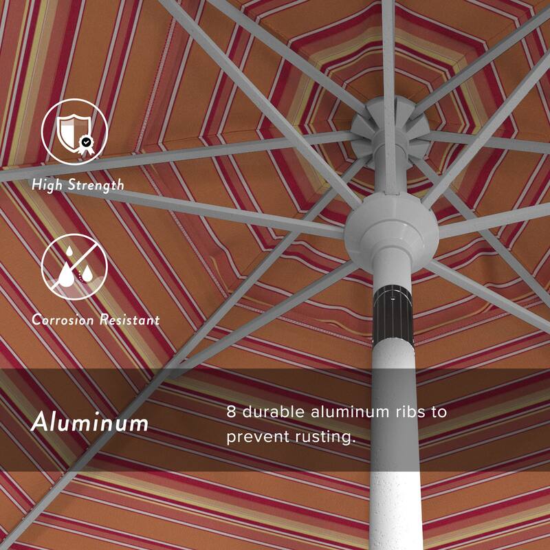 California Umbrella 7.5' Round Crank Lift Push Button Tilt White Aluminum Patio Umbrella Sunbrella