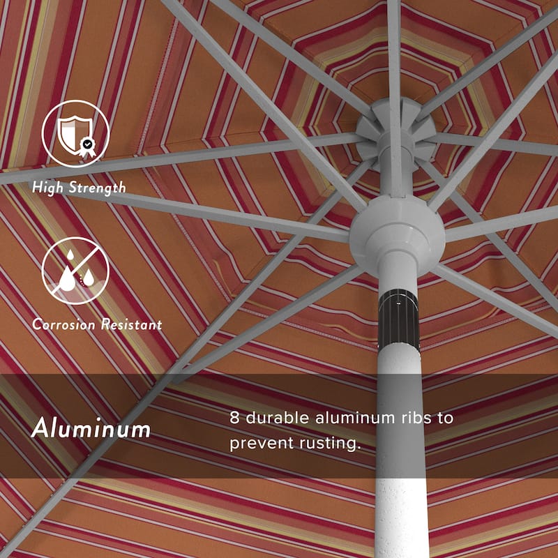 California Umbrella 9' Rd Golden State Series Patio Umbrella White Aluminum Frame Crank Lift Collar Tilt Sunbrella