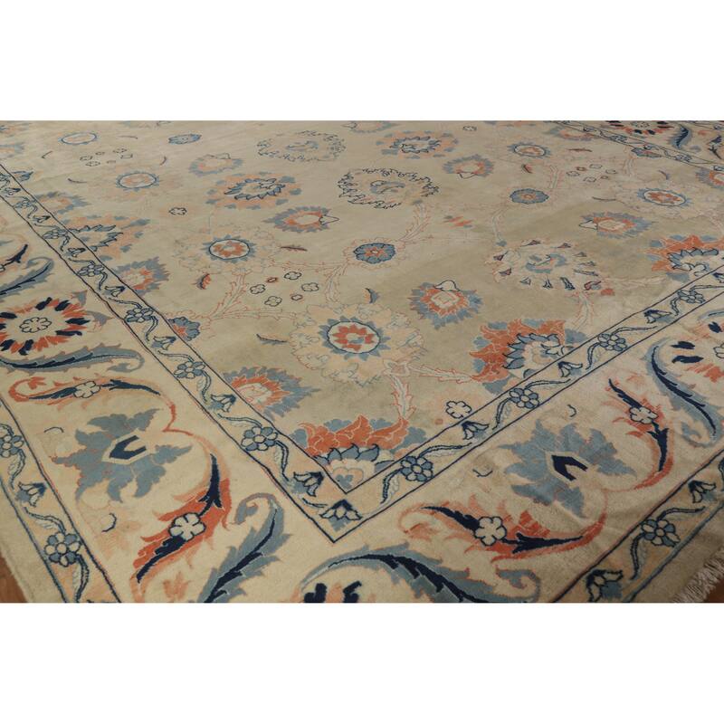 Hand Knotted Oriental 100% Wool Carpet Traditional All-Over Beige & Ivories Mahal Area Rug - 16' 6'' X 13' 0''