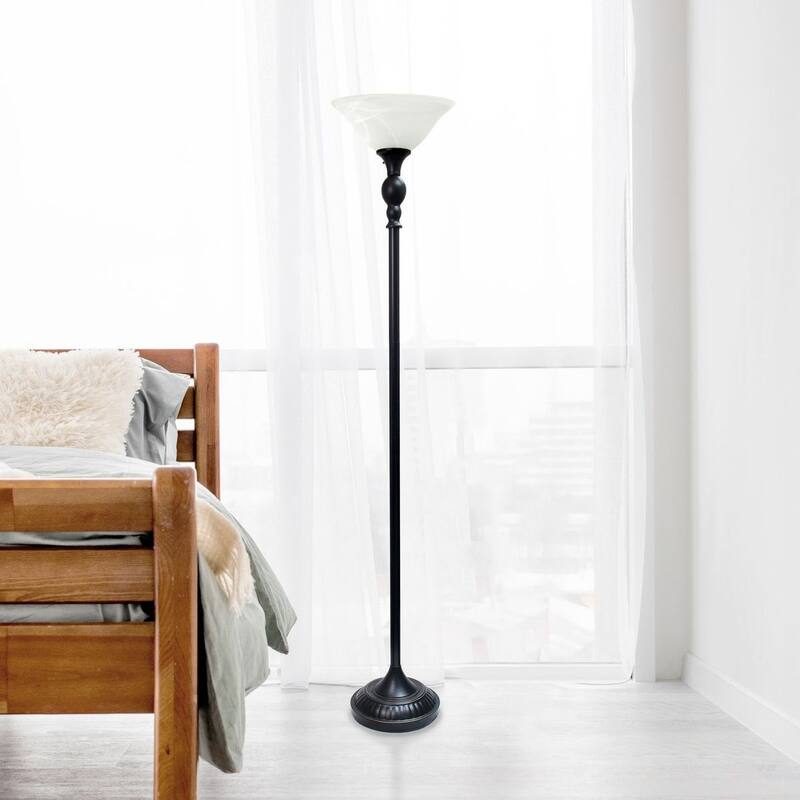 Classic 1 Light Torchiere Floor Lamp with Marbleized Glass Shade