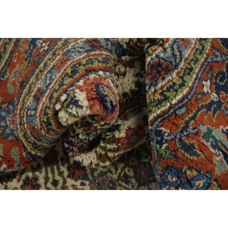 Hand Knotted Oriental 100% Wool Carpet Traditional Geometric Beige & Ivories Tabriz Area Rug - 9' 9'' X 6' 3''