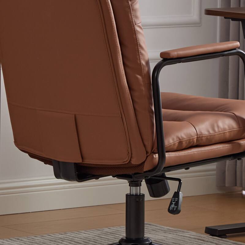 PU Leather Swivel Office Chair with Wheels, Adjustable Mid Back Home Desk Chair, Computer Rolling Chair with Padded Armrest