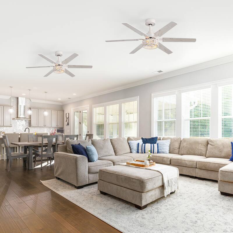 2pcs 46-inch Reversible 6-Blade Distressed White Ceiling Fan with Light and Remote