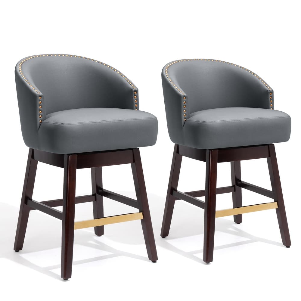 26.4"/31.9"H Height Upholstered Solid Wood Swivel Bar Stools