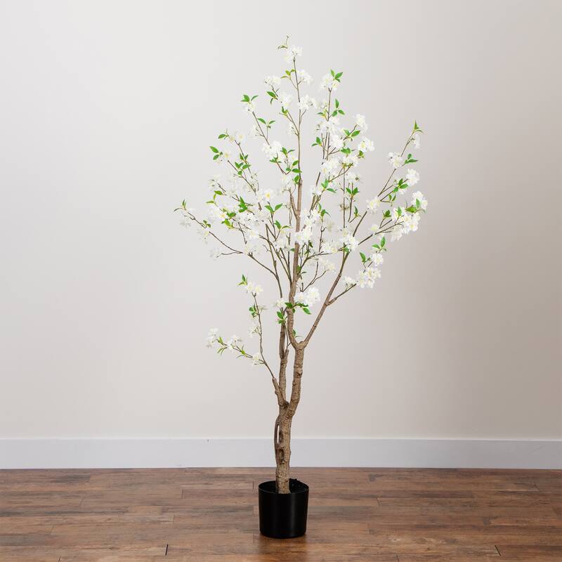Deluxe Cherry Blossom Artificial Potted Tree - 6' - White
