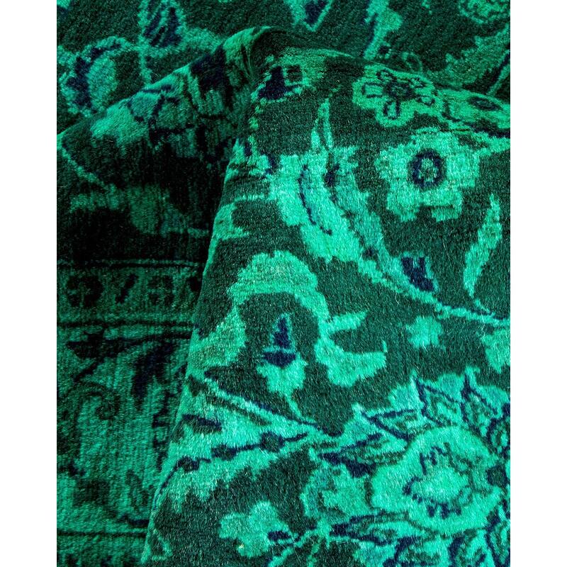 Overton Hand Knotted Wool Vintage Inspired Modern Contemporary Overdyed Green Area Rug - 3' 2" x 5' 2"