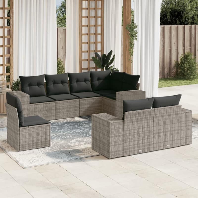 vidaXL Patio Sofa Set with Cushions Outdoor Conversation Furniture Poly Rattan - Gray - 24.4 x 32.7 x 27.2