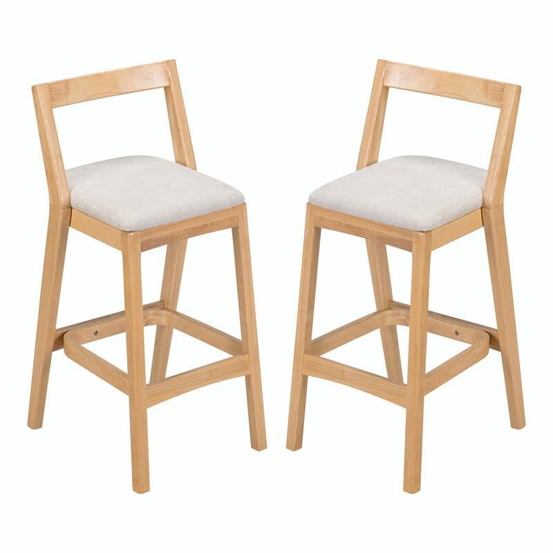 Jasper Indoor Rubberwood Bar Stools with Beige Upholstery and Dark Brown Finish, Set of 2