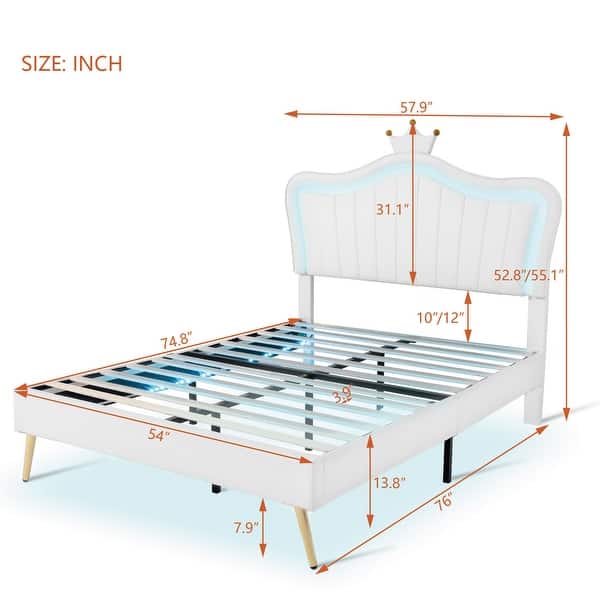 dimension image slide 3 of 6, Modern Upholstered Princess Bed with Crown Headboard