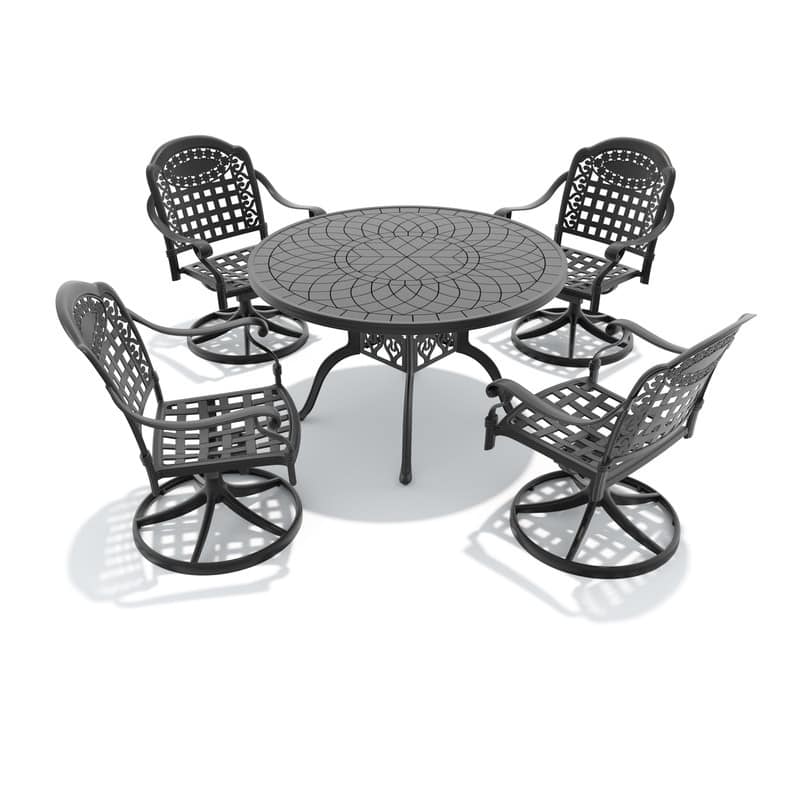 5-Piece Aluminum Rectangular Outdoor Patio Dining Set, 4 Cushioned Swivel Chairs, Table, All-Weather Frames