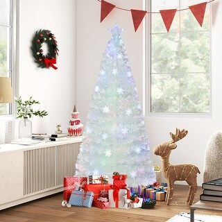 Gymax 5 6 7 Ft Pre-lit Fiber Optic Christmas Tree White Artificial 