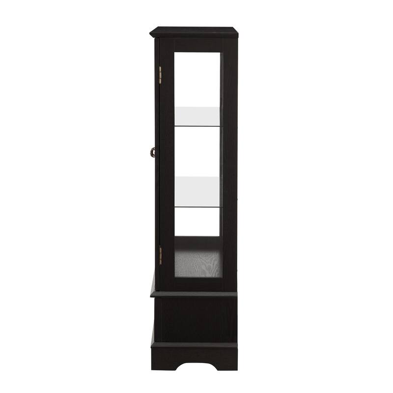 Lighted Glass Curio Cabinet with Adjustable Shelves - Elegant 2-Door Display Cabinet & Built-in Drawer, Includes Bulb - BLACK
