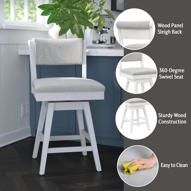 Hillsdale Furniture Clarion Wood and Upholstered Swivel Stool, Sea White