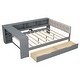 preview thumbnail 4 of 8, Wood Full Size Platform Bed with Storage Shelves, Drawers, Charging Station and Upholstered Headboard, Gray