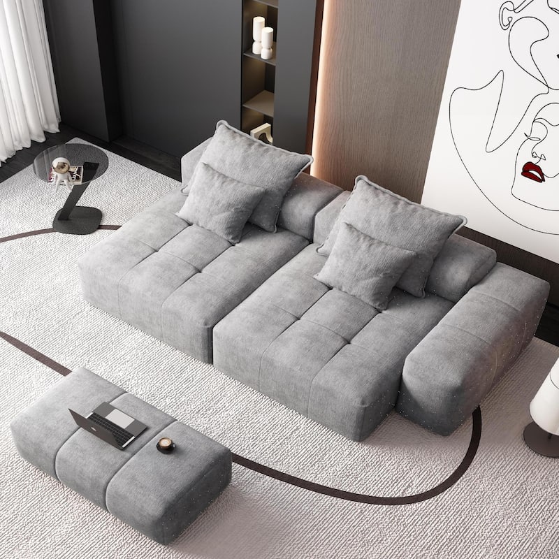 113.39" Chenille 4-Seater Modular Sofa, Sparkling Tufted and Non-Slip Base