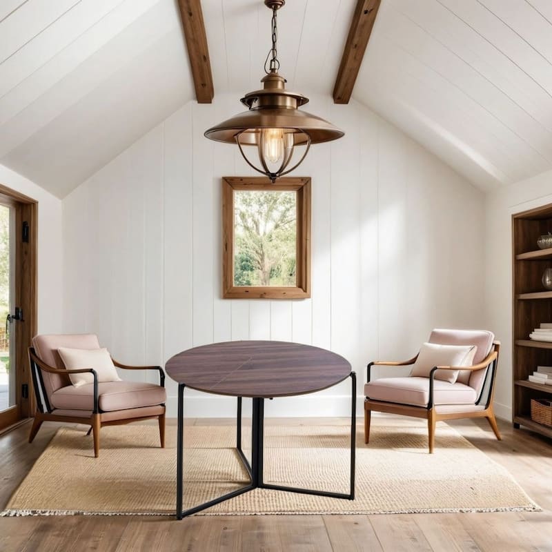 Walnut Foldable Round Trifold Table 43" Modern Multi-Use Design