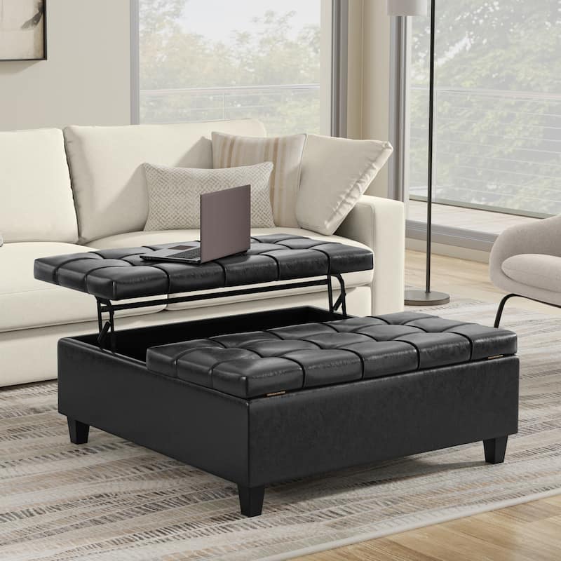WYNDENHALL Elliot 40 inch Wide Transitional Square Table Ottoman - Distressed Black