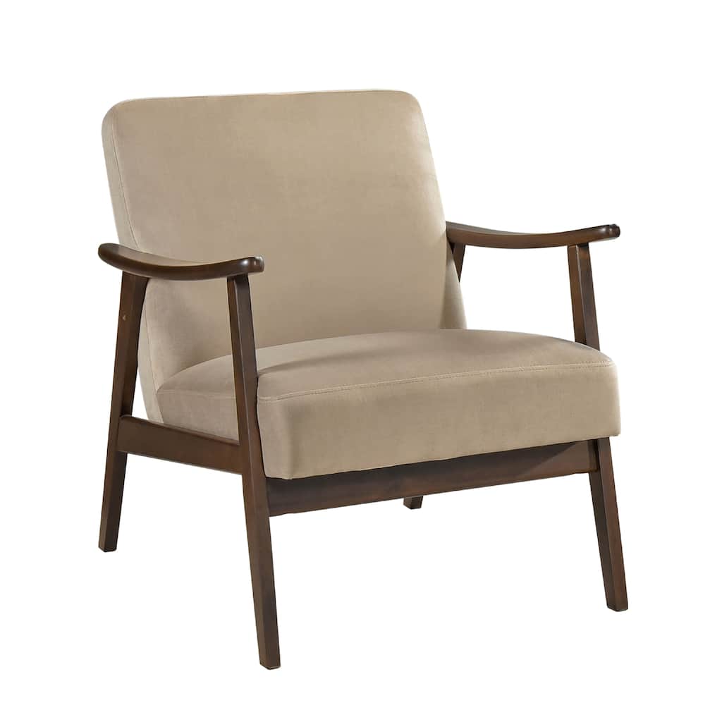 Vandie Accent Club Chair, Light Brown Velvet, Solid Rubberwood Frame