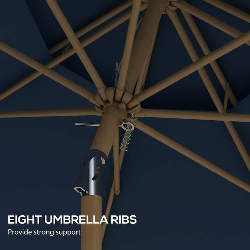 9' Umbrella with Push Button Tilt and Crank,Double Top Ruffled,8 Ribs