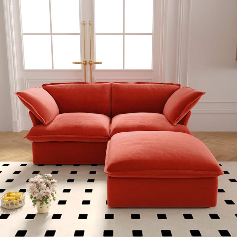 Velvet Sectional Sofa, Comfy Down Feather Deep Seat Modular Lounge Couch With Storage Ottoman