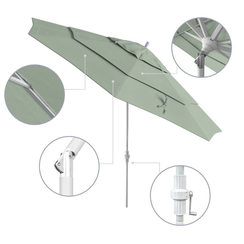 California Umbrella 11' Rd. Aluminum Patio Umbrella, Crank Lift, Collar Tilt, Dbl Wind Vent, White Finish, Sunbrella Fabric