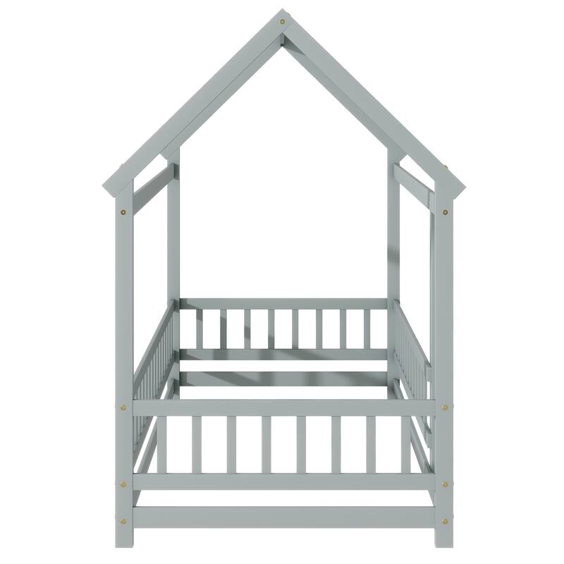 House Floor Bed with Roof Frame and Safety Guardrails,Perfect for Kids to Create a Magical and Secure Sleeping Realm