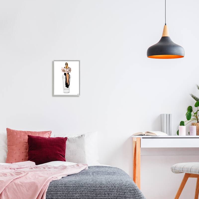 Stupell Girl Reading on Coffee Framed Giclee Art Design by Ziwei Li
