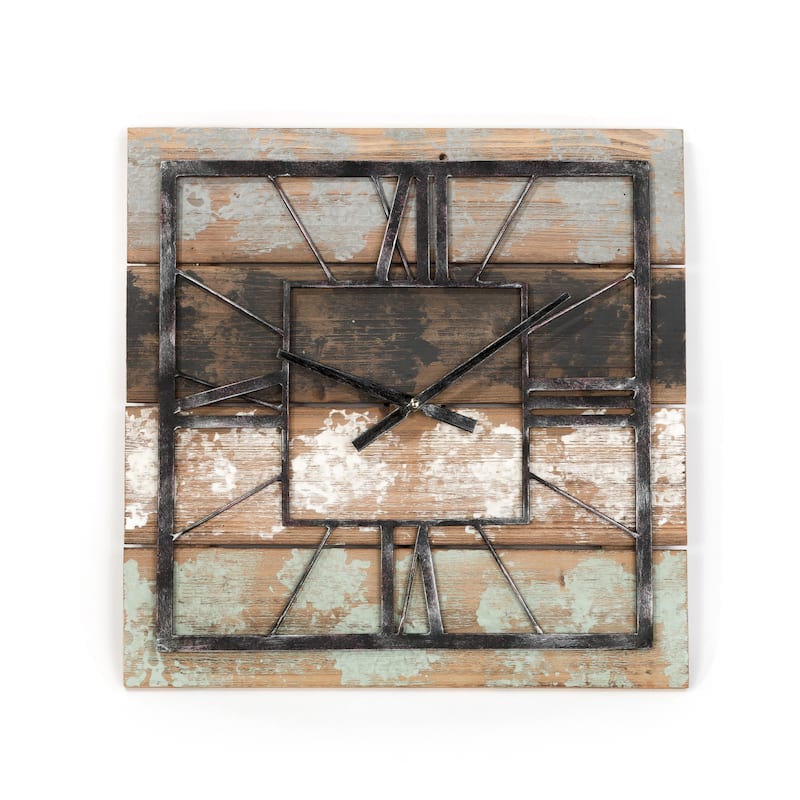 The Gray Barn Jartop Square Distressed Wood Wall Clock - 20"H x 20"W x 1.5"D - Multi