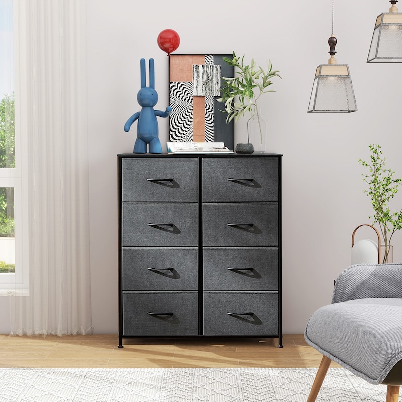Stylish 8 Drawer Chest of Dressers for Bedroom, Tall Chest Organizer Tower with Wooden Top