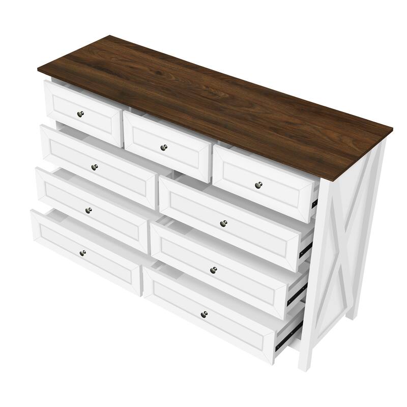Rustic Wood 9-Drawer Dresser - Distressed Finish with Silver-Tone Handles‌