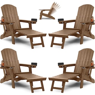 WINSOON All Weather HIPS Folding Adirondack Chair with Ottoman, 5-Gear Adjustable Backrest and Retractable Ottoman Set of 4