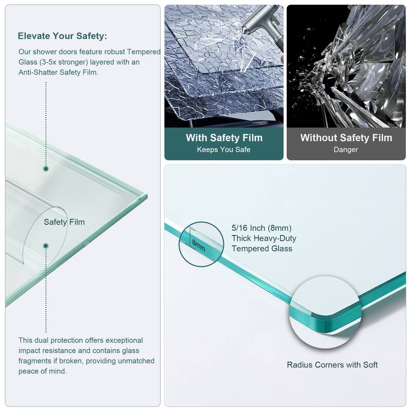 42" W x 76" H Diamond-shaped Corner Shower Door Space-Saving and Hassle-Free Access