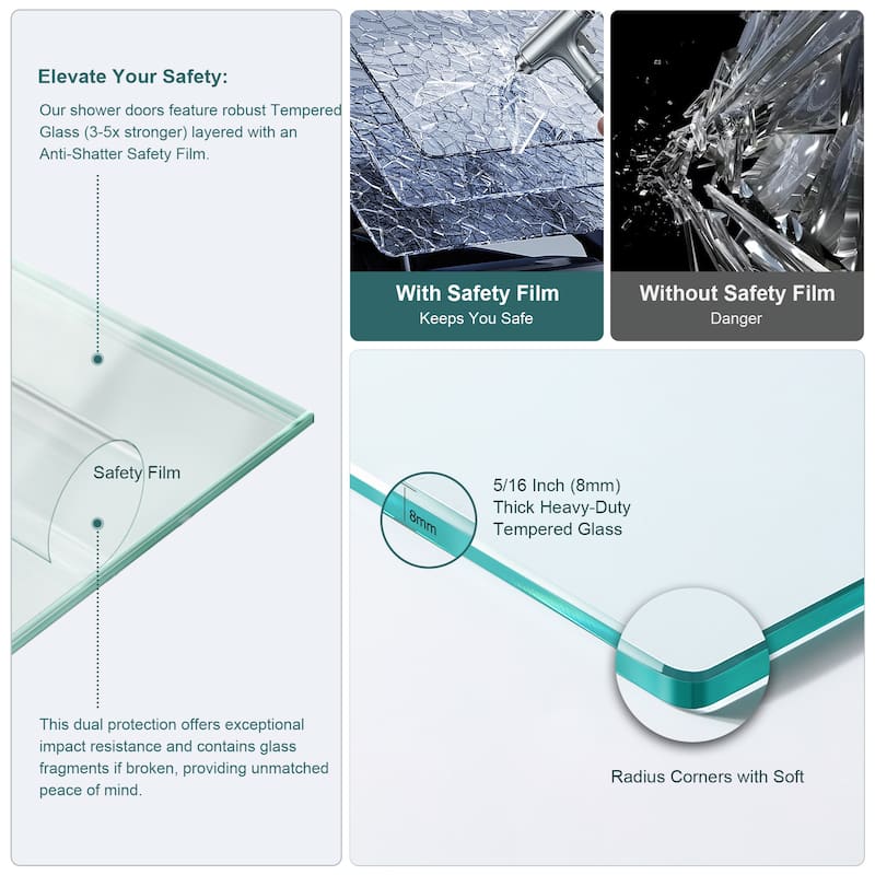 48"W x 76"H Single-Slide Shower Door - 8mm Tempered Glass with 304 Stainless Steel Frame