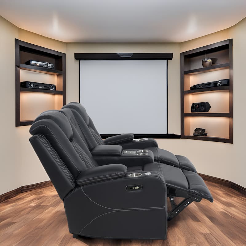 Premium Air Leather Home Theater Loveseat with LED Lights, Recliner with Built-in Speakers & Wireless Charging