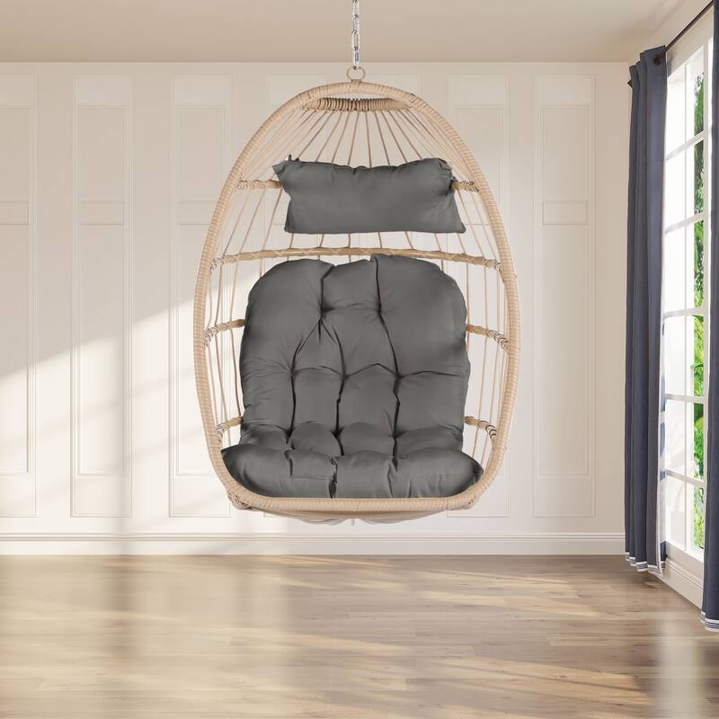 Rattan Egg Hanging Chair with Cushion