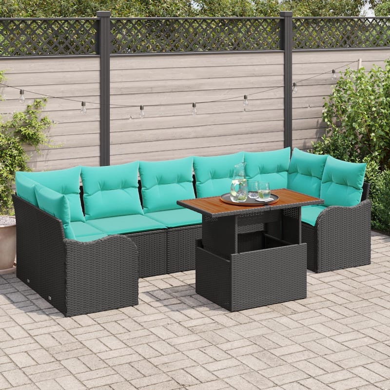 vidaXL 8 Piece Garden Sofa Set with Cushions - 113.8×48.2×27.2 - Black