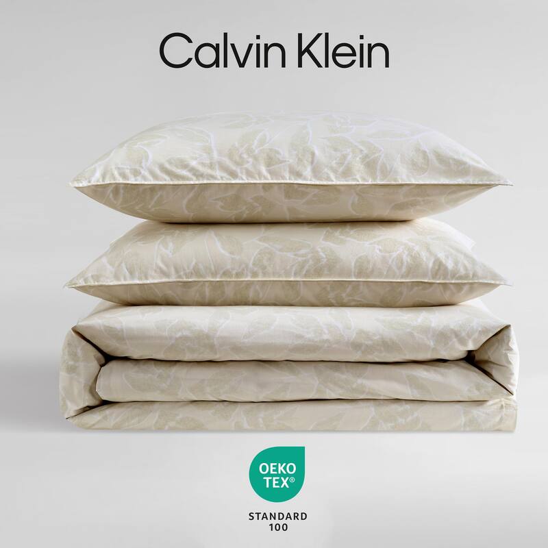Calvin Klein Yellow Leaves Cotton Reversible Duvet Cover Set