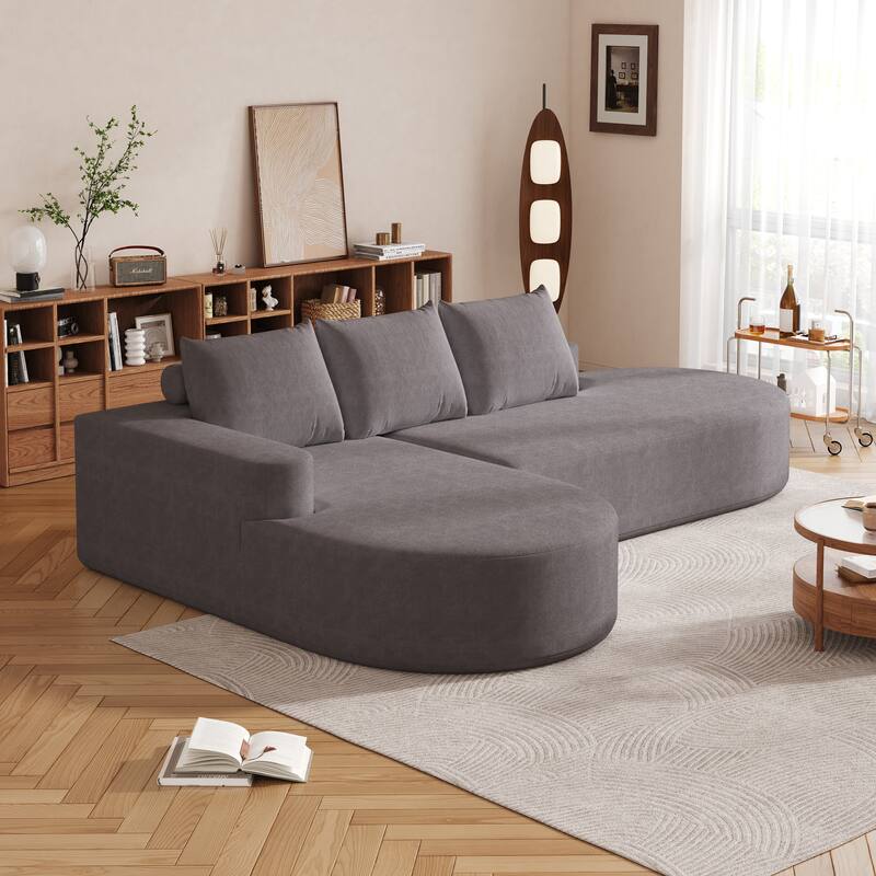 L Shaped Modular Curved Sectional Sofa, Chenille Upholstered 3 Seat Sofa, Corner Sofa with 3 Pillows for Living Room, Bedroom