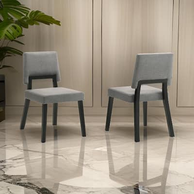 Yumi 23 Inch Dining Chair, Set of 2, Charcoal Gray Fabric Seat, Black