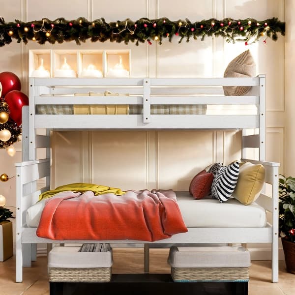 slide 2 of 5, Detachable Design Wood Twin Xl Over Queen Bunk Bed with Ladder White