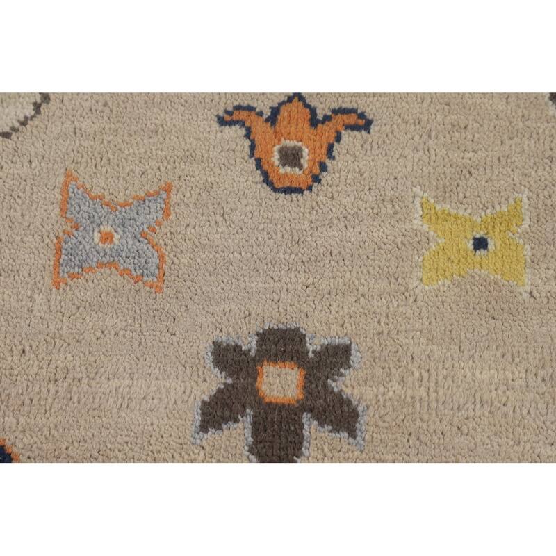 All-Over Floral Beige Oushak Oriental Area Rug Handmade Wool Carpet - 9'1" X 11'9"