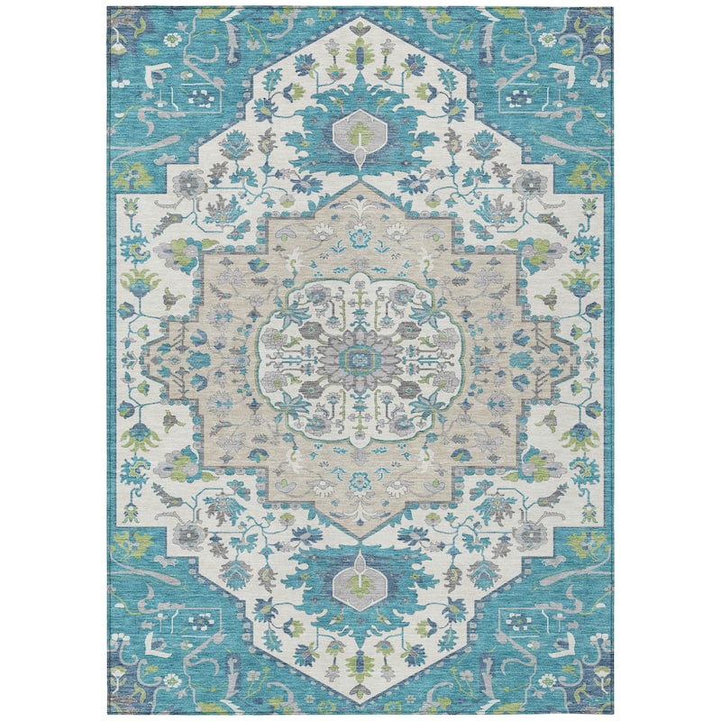Machine Washable Indoor/ Outdoor Traditional Medallion Chantille Rug